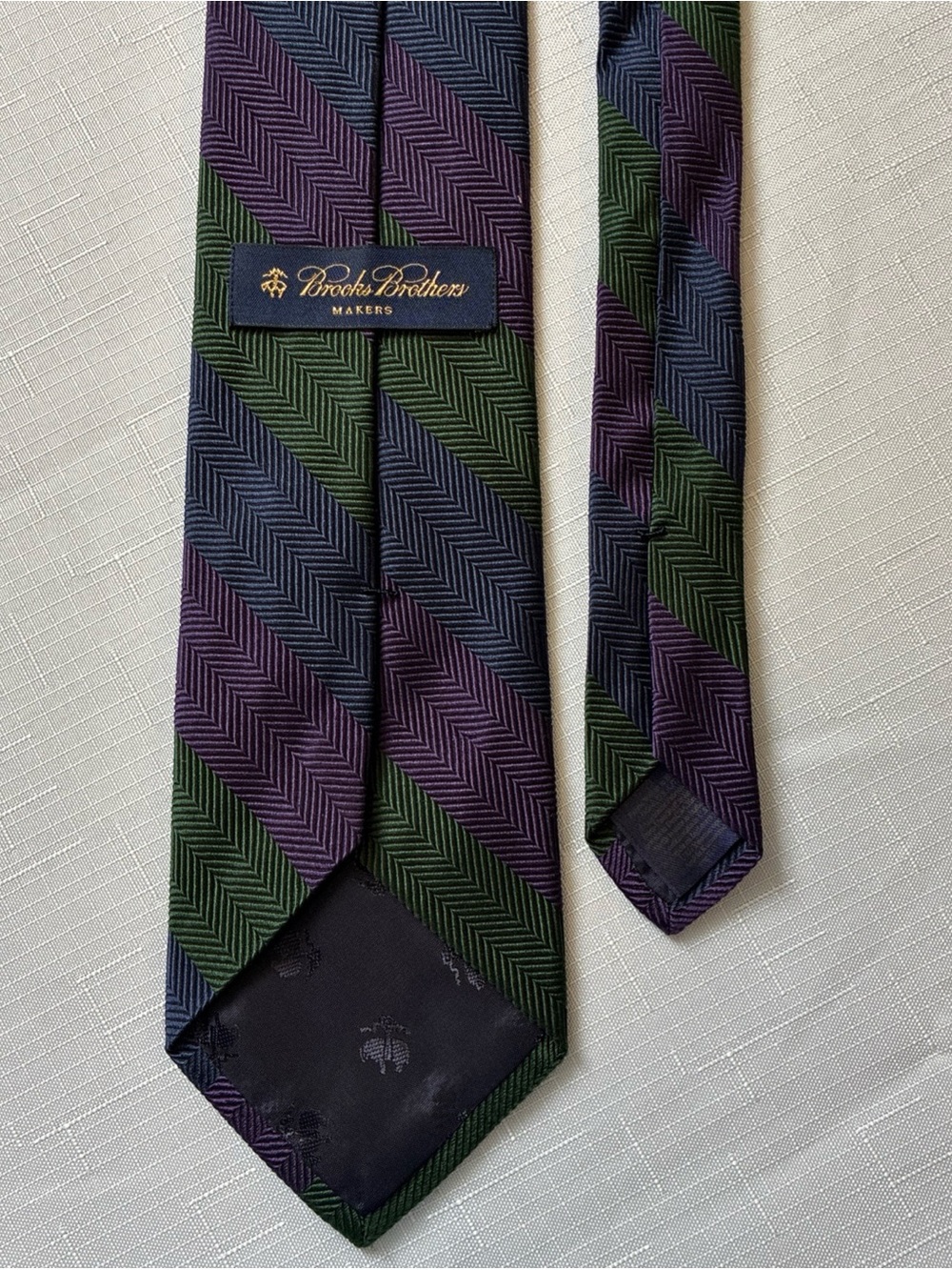 Brooks Brothers Silk Herringbone Tie in Green, Purple & Navy